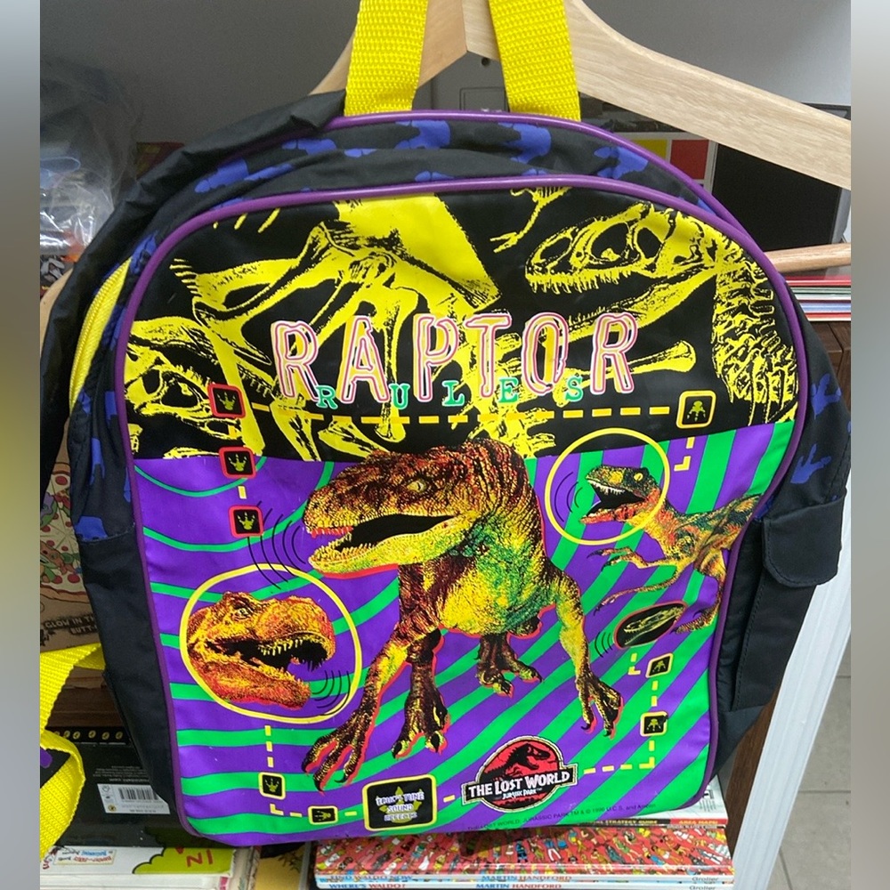 VTG 90’s Jurassic Park The Lost World Raptor Rules Dinosaur Backpack